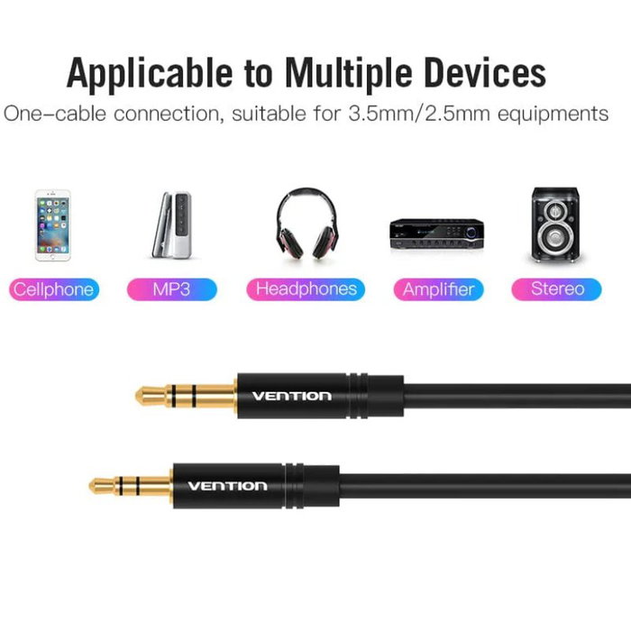 Vention Adaptador Cable Estéreo Jack 3.5 Macho a Jack 2.5 Hembra 1.5m Negro
